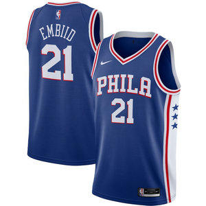 Nike Philadelphia 76ers #21 Joel Embiid Blue Authentic Stitched NBA Jersey