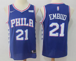 Nike Philadelphia 76ers #21 Joel Embiid Blue Game With Advertising Authentic Stitched NBA Jersey