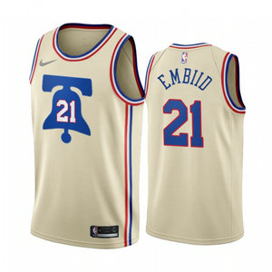 Nike Philadelphia 76ers #21 Joel Embiid Cream 2020-21 Earned Edition Authentic Stitched NBA Jersey