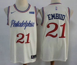 Nike Philadelphia 76ers #21 Joel Embiid Cream Game City With Advertising Authentic Stitched NBA Jersey