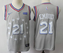 Nike Philadelphia 76ers #21 Joel Embiid Crey City Game Authentic Stitched NBA Jersey
