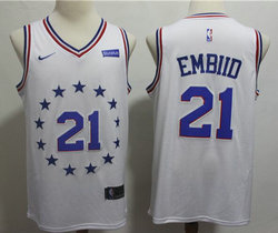 Nike Philadelphia 76ers #21 Joel Embiid White With Advertising Playoffs Earned Edition Authentic Stitched NBA Jersey