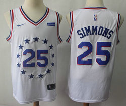 Nike Philadelphia 76ers #25 Ben Simmons White With Advertising Playoffs Earned Edition Authentic Stitched NBA Jersey
