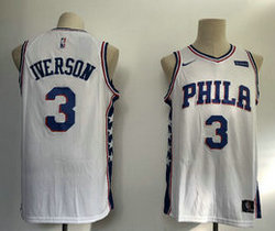 Nike Philadelphia 76ers #3 Allen Iverson White Game With Advertising Authentic Stitched NBA jersey