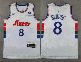 Nike Philadelphia 76ers #8 Paul George 2024-25 White City With Advertising Stitched Jersey