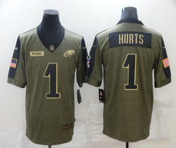 Nike Philadelphia Eagles #1 Jalen Hurts 2021 salute to service Authentic Stitched NFL Jersey