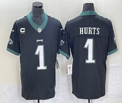 Nike Philadelphia Eagles #1 Jalen Hurts Black C patch 2023 F.U.S.E Authentic Stitched NFL Jersey