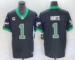 Nike Philadelphia Eagles #1 Jalen Hurts Black Throwback With C Patch 2023 F.U.S.E. Authentic stitched NFL jersey