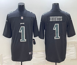 Nike Philadelphia Eagles #1 Jalen Hurts Black Green Number Fashion NFL Jersey