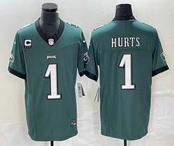 Nike Philadelphia Eagles #1 Jalen Hurts Green C patch 2023 F.U.S.E Authentic Stitched NFL Jersey