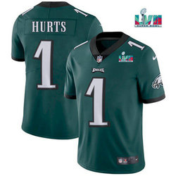 Nike Philadelphia Eagles #1 Jalen Hurts Green Super Bowl LVII Patch Authentic stitched NFL jersey