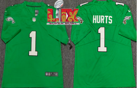 Nike Philadelphia Eagles #1 Jalen Hurts Green Throwback 24-25 Super Bowl LIX Football Jersey