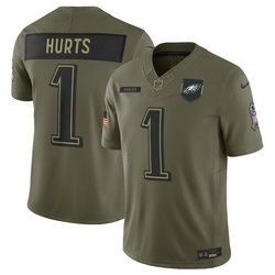 Nike Philadelphia Eagles #1 Jalen Hurts Olive 2025 Salute To Service Stitched Football Jersey