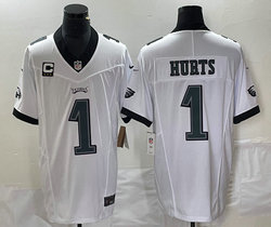Nike Philadelphia Eagles #1 Jalen Hurts White With C patch 2023 F.U.S.E. Authentic stitched NFL jersey