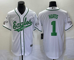 Nike Philadelphia Eagles #1 Jalen Hurts White Joint 2(II) Authentic Stitched baseball jersey