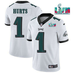 Nike Philadelphia Eagles #1 Jalen Hurts White Super Bowl LVII Patch Authentic stitched NFL jersey