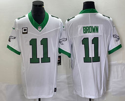 Nike Philadelphia Eagles #11 A. J. Brown White Throwback C patch 2023 F.U.S.E. Authentic stitched NFL jersey