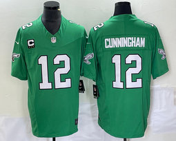 Nike Philadelphia Eagles #12 Randall Cunningham Green Throwback C patch 2023 F.U.S.E. Authentic stitched NFL jersey