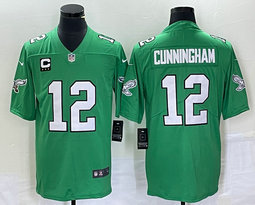 Nike Philadelphia Eagles #12 Randall Cunningham Green C patch Throwback Authentic stitched NFL jersey