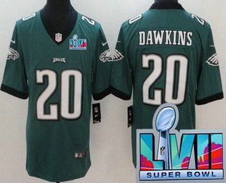 Nike Philadelphia Eagles #20 Brian Dawkins Green Super Bowl LVII Patch Authentic Stitched NFL Jersey