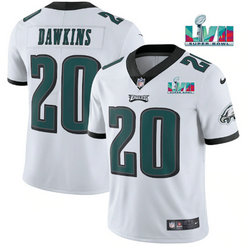 Nike Philadelphia Eagles #20 Brian Dawkins White Super Bowl LVII Patch Authentic Stitched NFL Jersey