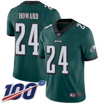 Nike Philadelphia Eagles #24 Jordan Howard With NFL 100th Season Patch Green Vapor Untouchable Authentic Stitched NFL Jersey