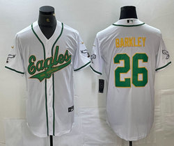 Nike Philadelphia Eagles #26 Saquon Barkley White Joint Gold Name Authentic Stitched baseball jersey
