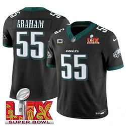 Nike Philadelphia Eagles #55 Brandon Graham Black 24-25 Super Bowl LIX C patch Jersey