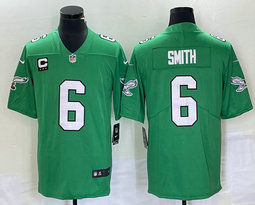 Nike Philadelphia Eagles #6 DeVonta Smith Green C patch Throwback Authentic stitched NFL jersey