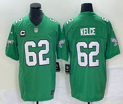 Nike Philadelphia Eagles #62 Jason Kelce Green Throwback C patch 2023 F.U.S.E. Authentic stitched NFL jersey