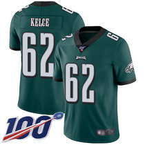 Nike Philadelphia Eagles #62 Jason Kelce With NFL 100th Season Green Limited Vapor Untouchable Authentic stitched NFL jersey