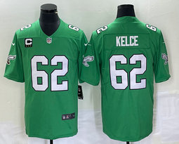 Nike Philadelphia Eagles #62 Jason Kelce Green C patch Throwback Authentic stitched NFL jersey