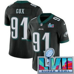 Nike Philadelphia Eagles #91 Fletcher Cox Black Super Bowl LVII Patch Authentic Stitched NFL Jersey