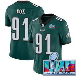 Nike Philadelphia Eagles #91 Fletcher Cox Green Super Bowl LVII Patch Authentic Stitched NFL Jersey