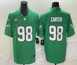 Nike Philadelphia Eagles #98 Jalen Carter Green Throwback C patch 2023 F.U.S.E. Authentic stitched NFL jersey