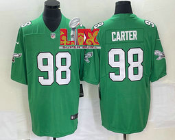 Nike Philadelphia Eagles #98 Jalen Carter Green Throwback 24-25 Super Bowl LIX Football Jersey