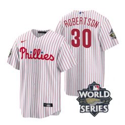 Nike Philadelphia Phillies #10 David Robertson 2022 World Series White (Red Strip) Game Authentic Stitched MLB Jersey