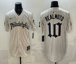 Nike Philadelphia Phillies #10 J.T. Realmuto Cream Pinstripe Gothic jersey