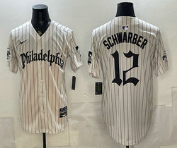 Nike Philadelphia Phillies #12 Kyle Schwarber Cream Pinstripe Gothic jersey