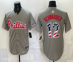 Nike Philadelphia Phillies #12 Kyle Schwarber Gray Blue 250 Fourth Of July Stadium no name Jersey