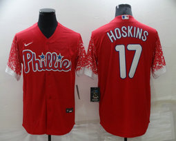 Nike Philadelphia Phillies #17 Rhys Hoskins Red Sleeve Shadow Game Authentic Stitched MLB Jersey