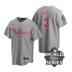 Nike Philadelphia Phillies #3 Bryce Harper 2022 World Series Gray Game Authentic Stitched MLB Jersey
