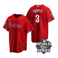 Nike Philadelphia Phillies #3 Bryce Harper 2022 World Series Red Game Authentic Stitched MLB Jersey