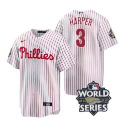 Nike Philadelphia Phillies #3 Bryce Harper 2022 World Series White (Red Strip) Game Authentic Stitched MLB Jersey