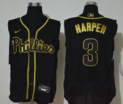 Nike Philadelphia Phillies #3 Bryce Harper Navy Gold Number sleeveless Game Authentic Stitched MLB Jersey