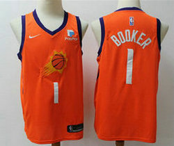 Nike Phoenix Suns #1 Devin Booker Orange Game With Advertising Authentic Stitched NBA Jersey