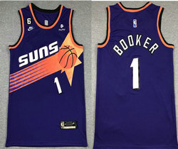 Nike Phoenix Suns #1 Devin Booker Purple 6 Patch 22-23 throwback With Advertising Authentic Stitched NBA Jersey