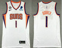 Nike Phoenix Suns #1 Devin Booker White 6 Patch 22-23 With Advertising Authentic Stitched NBA Jersey