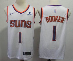 Nike Phoenix Suns #1 Devin Booker White Game With Advertising Authentic Stitched NBA Jersey