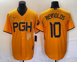 Nike Pittsburgh Pirates #10 Bryan Reynolds Gold City P in front Game Authentic stitched MLB jersey
